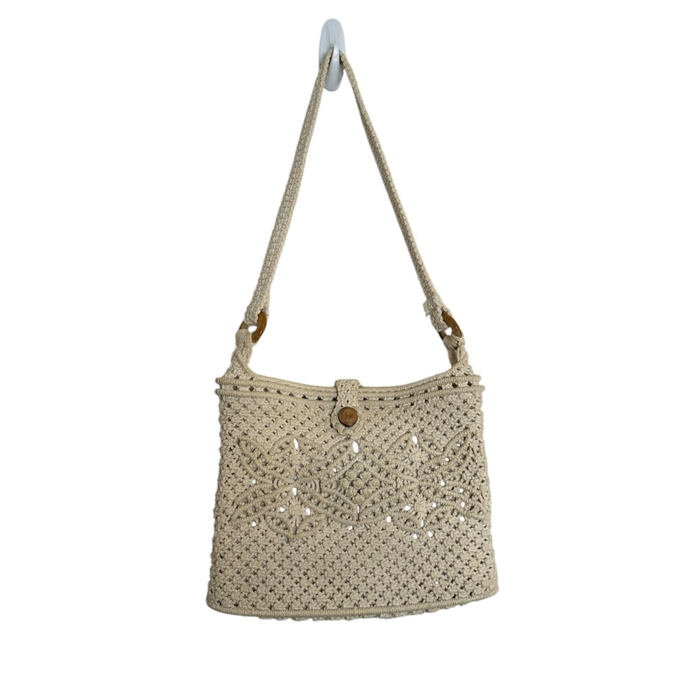 Vintage 70s Handmade Crochet Shoulder Bag | Boho Knit Summer Purse